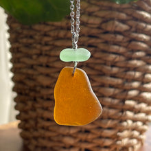 Load image into Gallery viewer, Gorgeous Vibrant Seafoam Green And Brown Genuine Sea Glass Pendant