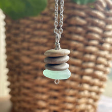 Load image into Gallery viewer, Stacked Natural Beach Stone and Sea Glass Cairn Necklace