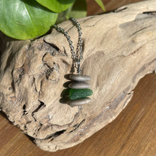 Load image into Gallery viewer, Stacked Natural Beach Stone and Sea Glass Cairn Necklace