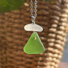 Load image into Gallery viewer, Beautiful Triangle Kelly Green And White Genuine Sea Glass Pendant