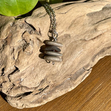 Load image into Gallery viewer, Stacked Natural Beach Stone and Sea Glass Cairn Necklace