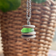 Load image into Gallery viewer, Stacked Natural Beach Stone and Sea Glass Cairn Necklace