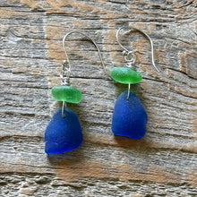Load image into Gallery viewer, Cobalt Blue and Green Genuine Sea Glass Earrings
