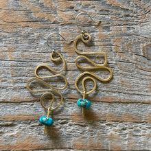 Load image into Gallery viewer, Golden Wave Wire Earrings with Serpentine Jasper
