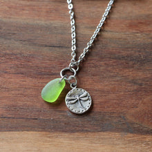 Load image into Gallery viewer, Dragonfly Charm Necklace with Sea Glass
