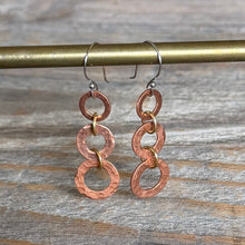 Load image into Gallery viewer, Mixed Metal Hammered Copper Circle Dangle Earrings-Trio

