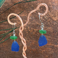 Load image into Gallery viewer, Cobalt Blue and Green Genuine Sea Glass Earrings
