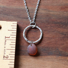 Load image into Gallery viewer, Textured Hoop with Amber Brown Sea Glass Necklace

