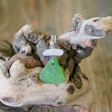 Load image into Gallery viewer, Beautiful Triangle Kelly Green And White Genuine Sea Glass Pendant
