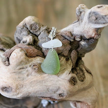 Load image into Gallery viewer, Pretty Olive Green And White Genuine Sea Glass Pendant
