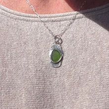 Load image into Gallery viewer, Green Sea Glass Textured Silver Pendant Necklace
