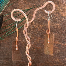 Load image into Gallery viewer, Mixed Metal Hammered Copper Bar Earrings with Twisted Detail
