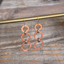 Load image into Gallery viewer, Mixed Metal Hammered Copper Circle Dangle Earrings-Trio
