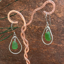 Load image into Gallery viewer, Green Genuine Sea Glass Hoop Earrings
