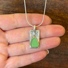 Load image into Gallery viewer, Seafoam Green Sea Glass Silver Reticulated Pendant Necklace

