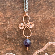 Load image into Gallery viewer, Copper Scroll Jewelry Set – Earrings &amp; Amethyst Necklace
