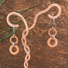 Load image into Gallery viewer, Mixed Metal Hammered Copper Circle Dangle Earrings-Duo

