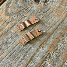 Load image into Gallery viewer, Fold Formed Textured Copper Bar Earrings
