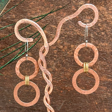 Load image into Gallery viewer, Mixed Metal Hammered Copper Circle Dangle Earrings-Duo
