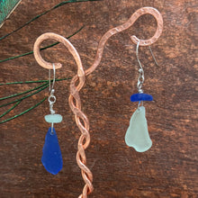 Load image into Gallery viewer, Cobalt Blue and Aqua Blue Genuine Sea Glass Earrings
