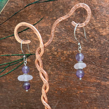 Load image into Gallery viewer, Lavender Sea Glass and Amethyst Stacked Earrings
