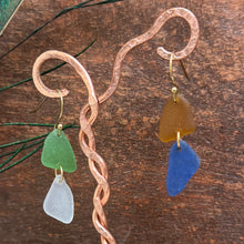 Load image into Gallery viewer, Cobalt Blue, White, Brown and  Green Genuine Sea Glass Earrings

