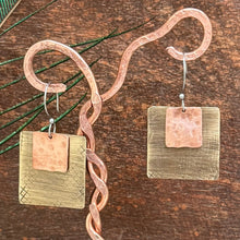 Load image into Gallery viewer, Hand Forged Copper and Brass Layered Square Earrings
