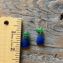 Load image into Gallery viewer, Cobalt Blue and Green Genuine Sea Glass Earrings
