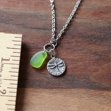 Load image into Gallery viewer, Dragonfly Charm Necklace with Sea Glass
