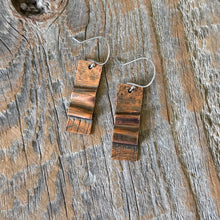 Load image into Gallery viewer, Fold Formed Textured Copper Bar Earrings
