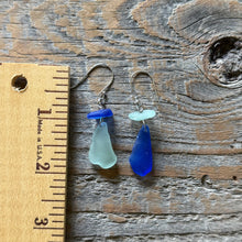 Load image into Gallery viewer, Cobalt Blue and Aqua Blue Genuine Sea Glass Earrings
