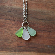 Load image into Gallery viewer, Trio Sea Glass Drop Necklace – Green, White and Aqua
