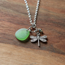 Load image into Gallery viewer, Dragonfly Charm Necklace with Sea Glass
