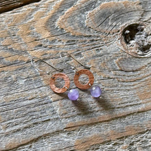 Load image into Gallery viewer, Hammered Copper Amethyst Drop Earrings

