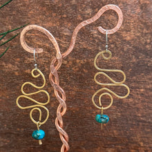 Load image into Gallery viewer, Golden Wave Wire Earrings with Serpentine Jasper
