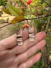 Load image into Gallery viewer, Fold Formed Textured Copper Bar Earrings
