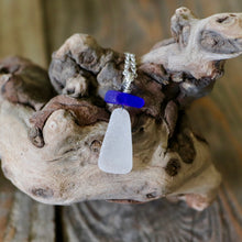 Load image into Gallery viewer, Cobalt Blue and White Genuine Sea Glass Necklace
