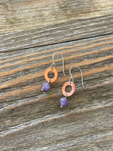 Load image into Gallery viewer, Hammered Copper Amethyst Drop Earrings
