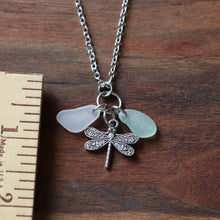 Load image into Gallery viewer, Dragonfly Charm Necklace with Sea Glass
