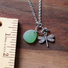 Load image into Gallery viewer, Dragonfly Charm Necklace with Sea Glass
