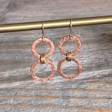 Load image into Gallery viewer, Mixed Metal Hammered Copper Circle Dangle Earrings-Duo
