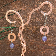 Load image into Gallery viewer, Hammered Copper Amethyst Drop Earrings
