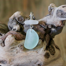 Load image into Gallery viewer, Pretty White and Aqua Genuine Sea Glass Pendant Necklace
