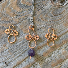 Load image into Gallery viewer, Copper Scroll Jewelry Set – Earrings &amp; Amethyst Necklace
