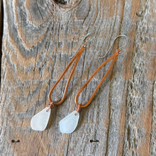 Load image into Gallery viewer, White Sea Glass and Copper Dangle Earrings
