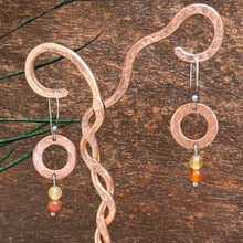 Load image into Gallery viewer, Hammered Copper Red Agate Drop Earrings
