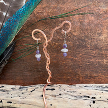 Load image into Gallery viewer, Lavender Sea Glass and Amethyst Stacked Earrings
