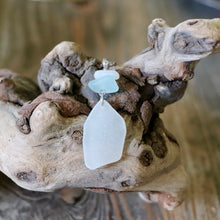Load image into Gallery viewer, Pretty White and Aqua Genuine Sea Glass Pendant Necklace
