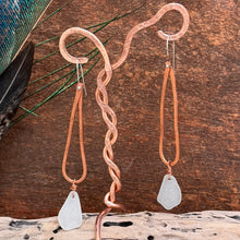 Load image into Gallery viewer, White Sea Glass and Copper Dangle Earrings
