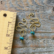 Load image into Gallery viewer, Golden Wave Wire Earrings with Serpentine Jasper
